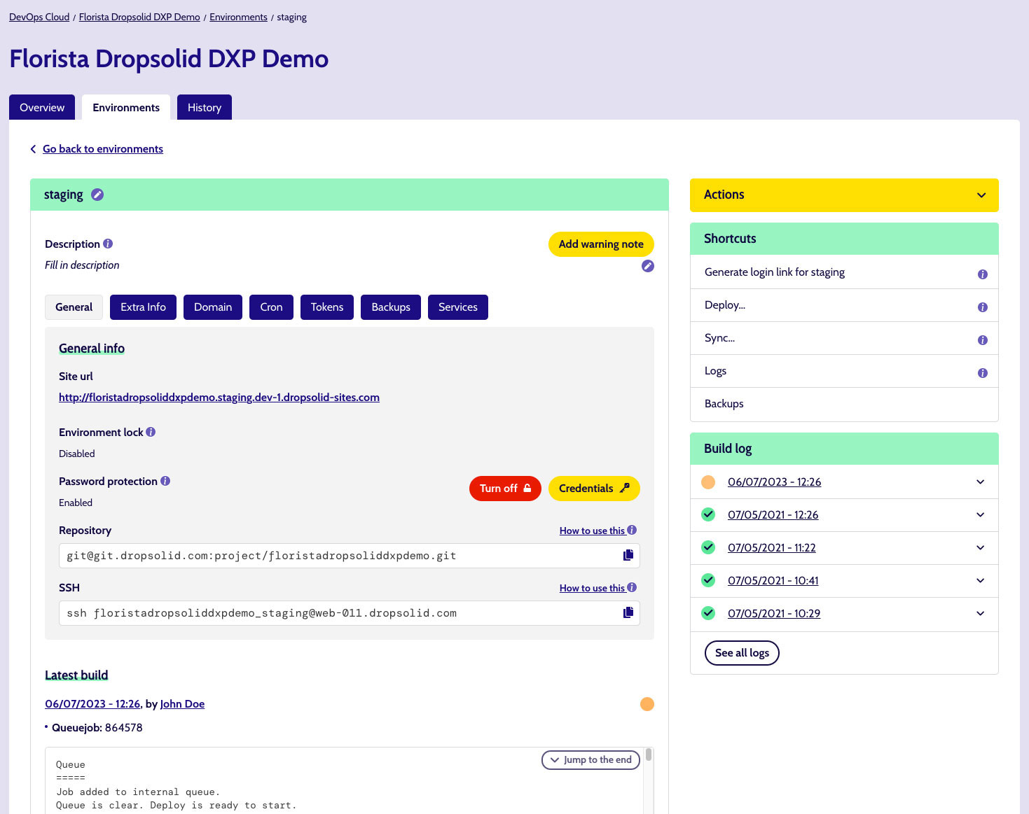 Staging page with a deploy in progress